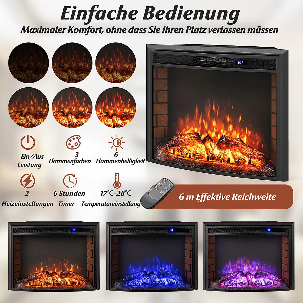 Costway Ηλεκτρικό Τζάκι 1500W με Θέρμανση και Τηλεχειριστήριο και Προστασία Υπερθέρμανσης για Εντοιχισμό FP11000DE-26