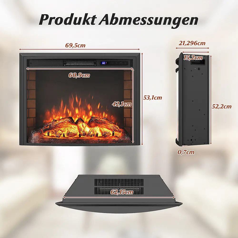 Costway Ηλεκτρικό Τζάκι 1500W με Θέρμανση και Τηλεχειριστήριο και Προστασία Υπερθέρμανσης για Εντοιχισμό FP11000DE-26