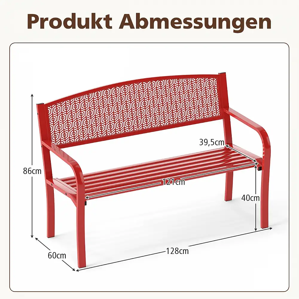 Costway Διώδιος Μεταλλικός Πάγκος Κήπου με Μπράτσα, Ανθεκτικός στις Καιρικές Συνθήκες, Κόκκινος NP12197RE