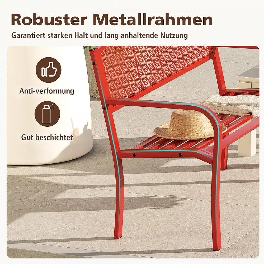 Costway Διώδιος Μεταλλικός Πάγκος Κήπου με Μπράτσα, Ανθεκτικός στις Καιρικές Συνθήκες, Κόκκινος NP12197RE