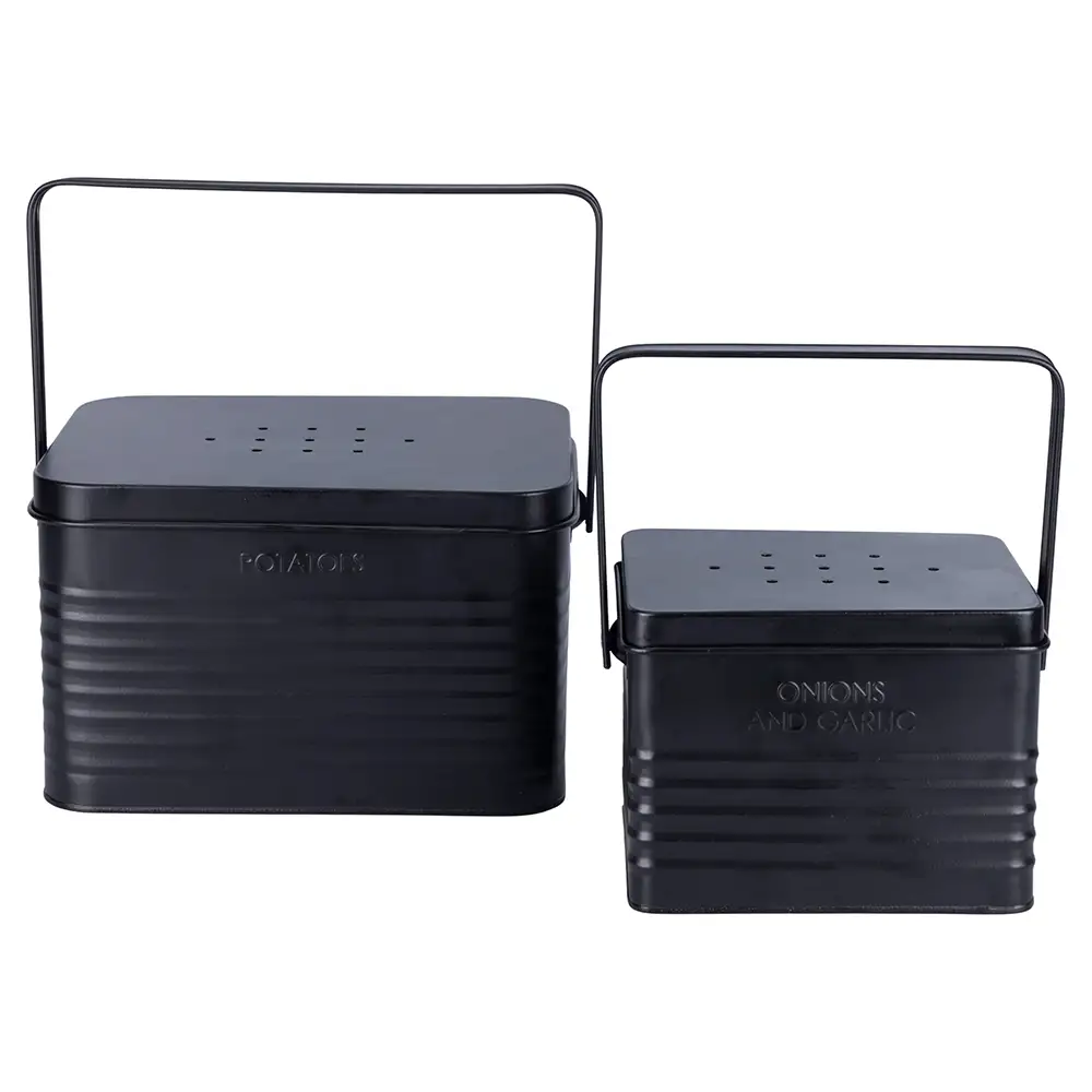 Villa D'Este Σετ 2 δοχεία πατάτες κρεμμύδια και σκόρδο από γαλβανισμένο ατσάλι με vintage λαβή 2188619