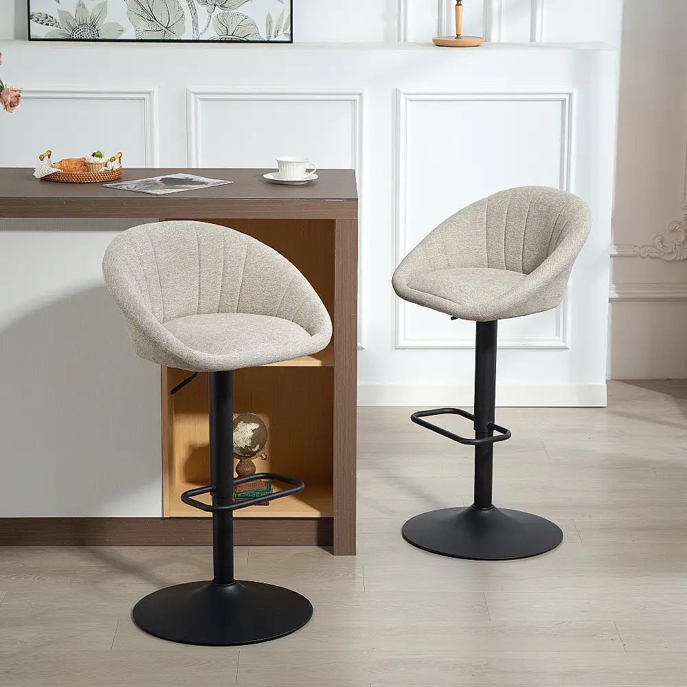 HOMCOM Σετ 2 Σκαμπό Μπαρ με Ρυθμιζόμενο Ύψος, Περιστρεφόμενο Κάθισμα από Ύφασμα και Υποπόδιο, Μπεζ 83A-345V00BG