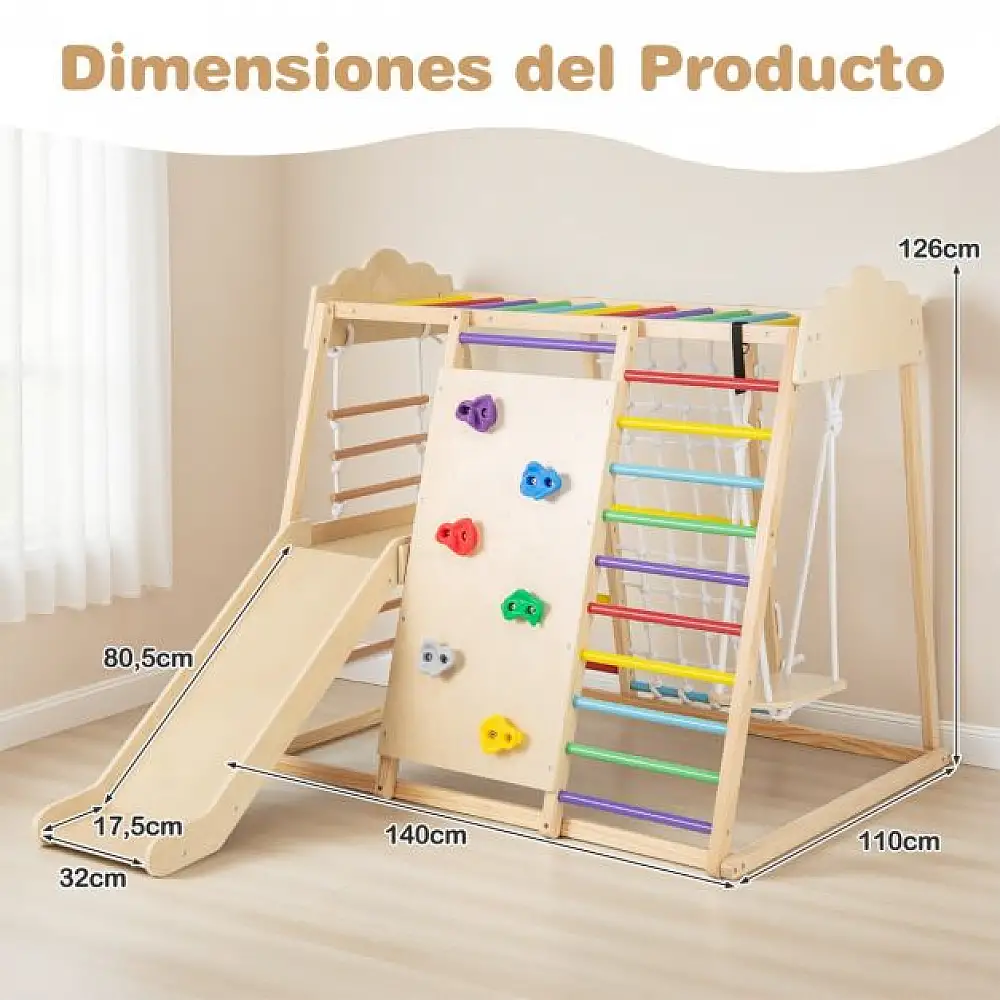 Costway Πολύχρωμο Σετ Γυμναστικής Τζούνγκλας 8-σε-1 με Ξύλινα Παιχνίδια Αναρρίχησης Μοντεσσόρι TS10274CL