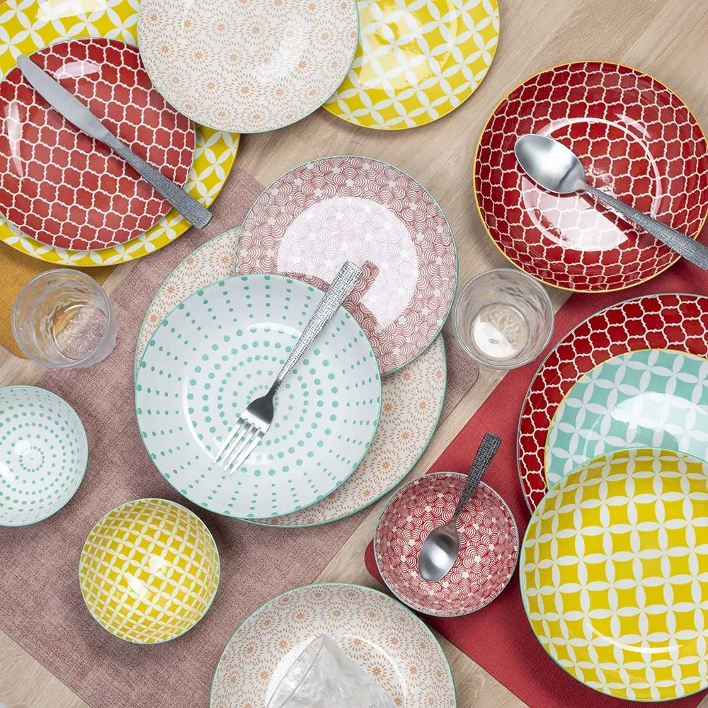 Villa D'Este Σετ 6τμχ Ρηχό πιάτο από πορσελάνη με διπλό ντεκόρ Confusion in Colors 5922465