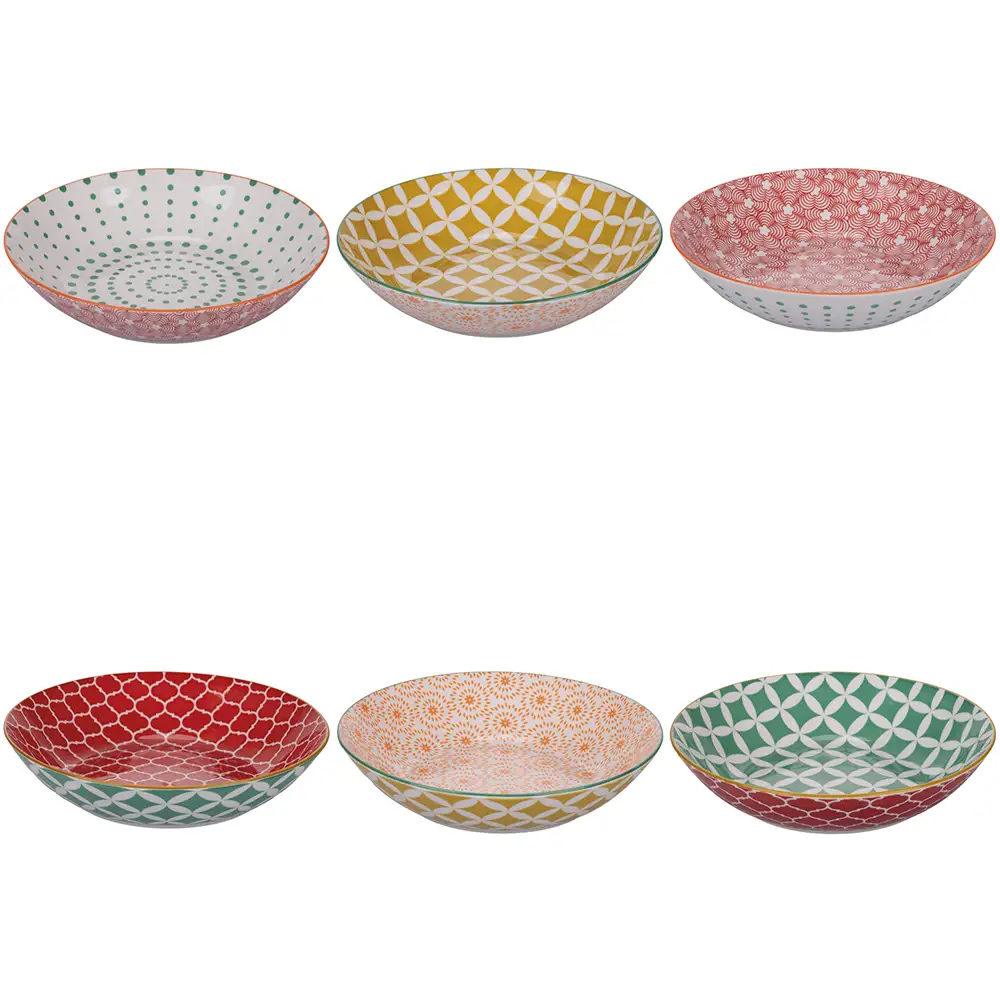 Villa D'Este Σετ 6τμχ Ρηχό πιάτο από πορσελάνη με διπλό ντεκόρ Confusion in Colors 5922465