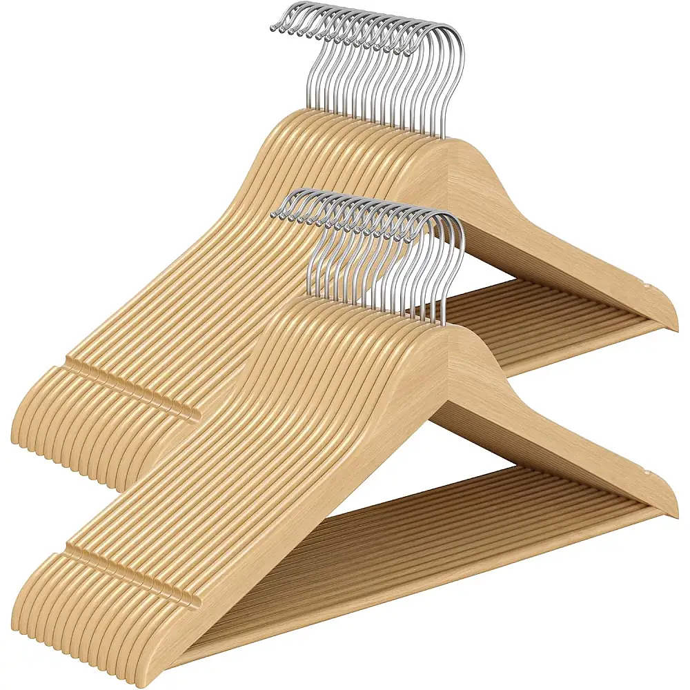 SONGMICS Σετ 30 τμχ Ξύλινες Κρεμάστρες από Μασίφ Ξύλο Σημύδας, Φυσικό Μπεζ CRW030K01