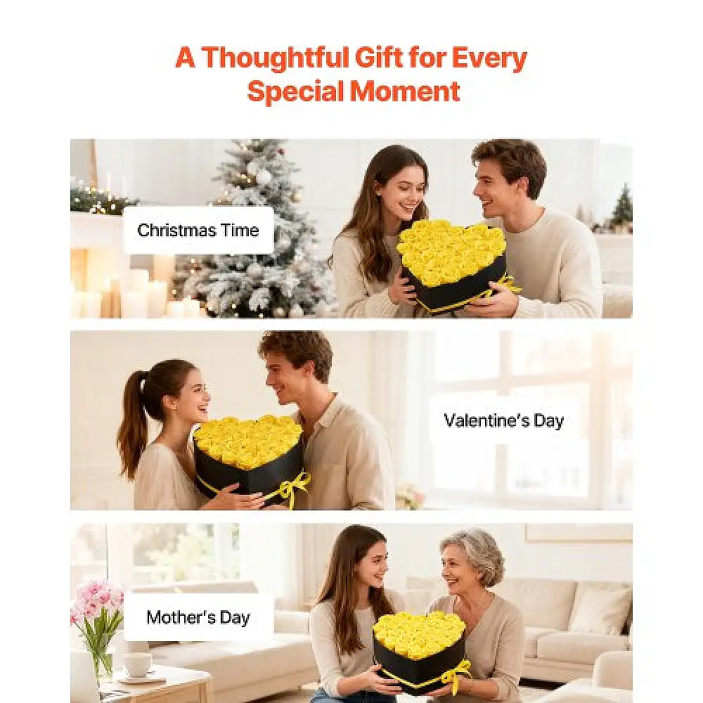 VEVOR Αιώνια Λουλούδια: 27 Κίτρινα Τριαντάφυλλα σε Καρδιά-Κουτί, Δώρο για Γυναίκες και Επετείους YSHLHK27DHSXOQ6ME001V0