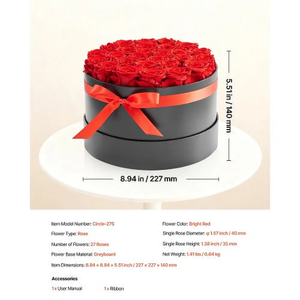 VEVOR Αιώνια Τριαντάφυλλα: 27 Κόκκινα Διατηρημένα Τριαντάφυλλα σε Κουτί - Ιδανικό Δώρο για Γυναίκες, Επέτειο, Ημέρα του Αγίου Βαλεντίνου, Χριστούγεννα YSHLHK27DHSYWDA6T001V0