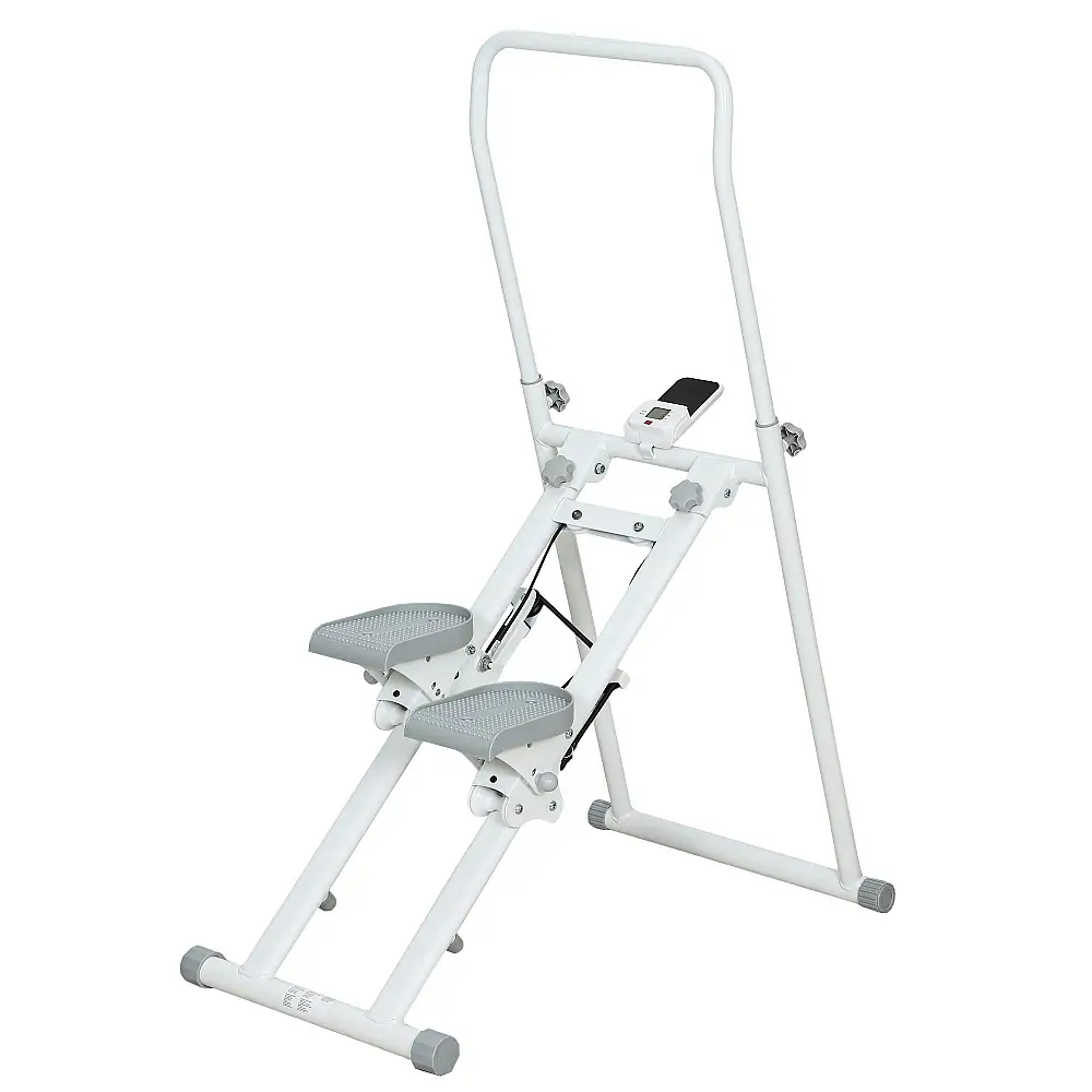 SPORTNOW Κατακόρυφος Αναρρίχησης Stepper Πτυσσόμενος με Ρυθμιζόμενη Λαβή, Αντιολισθητικά Πεντάλ και Οθόνη LCD, Λευκός A90-390V00WT