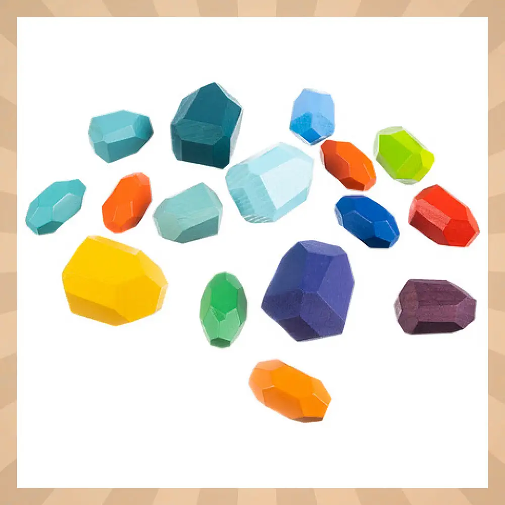 Kruzzel Σετ 16 Πολύχρωμα Ξύλινα Τούβλακια για Ανάπτυξη δεξιοτήτων 26323