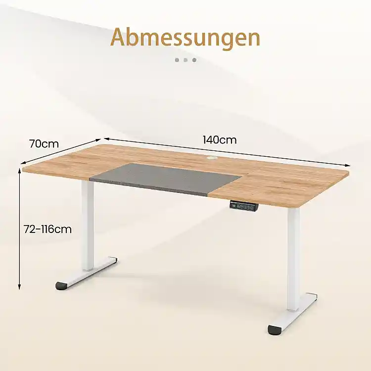 Costway Ηλεκτρικό Ρυθμιζόμενο Γραφείο 140 x 70 cm - Εργονομικό Καθιστό-Όρθιο Γραφείο σε Φυσικό Ξύλο JV13221DE-NA