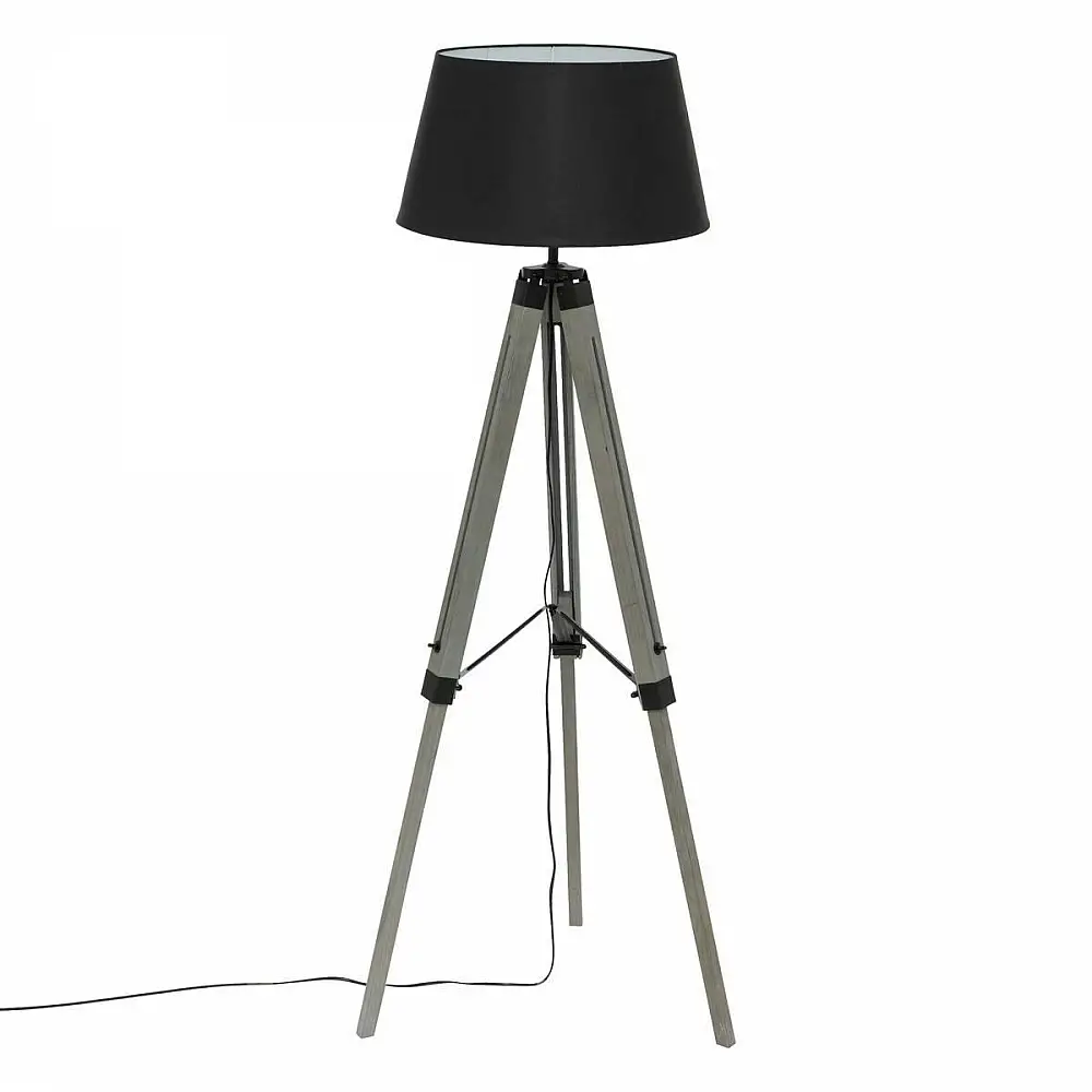 Atmosphera Επιδαπέδιο Ξύλινο Φωτιστικό Industrial 348εκ. με Μαύρο Καπέλο 123174