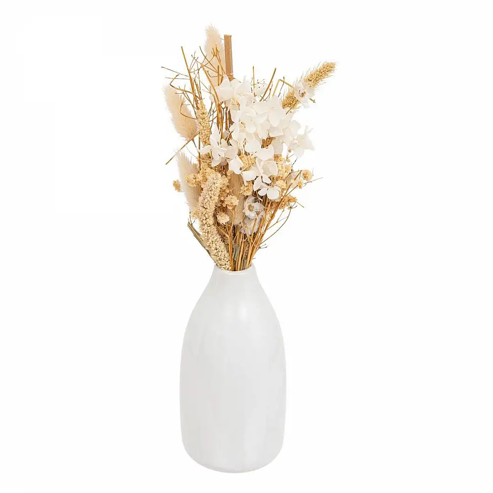 Atmosphera Διακοσμητικό Κεραμικό Βάζο Λευκό με Μπεζ Αποξηραμένα Λουλούδια 198137
