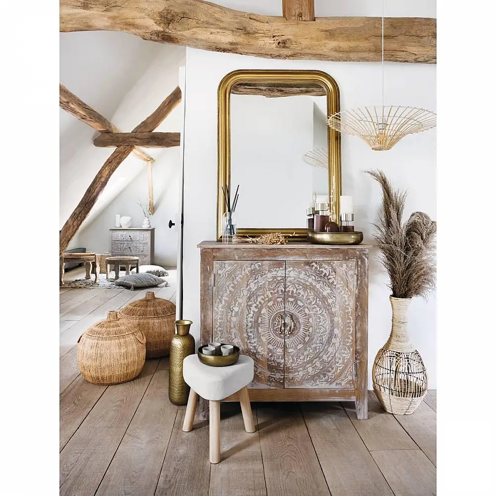 Atmosphera Επιτοίχιος Καθρέφτης με Ανάγλυφο Σχέδιο σε Χρυσό Χρώμα 121304D