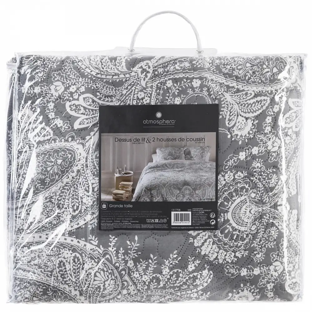 Atmosphera Κουβερλί Διπλής Όψης Γίγας, Γκρι-Λευκό, Με Έθνικ Σχέδιο, με Διακοσμητικές Μαξιλαροθήκες 131770B