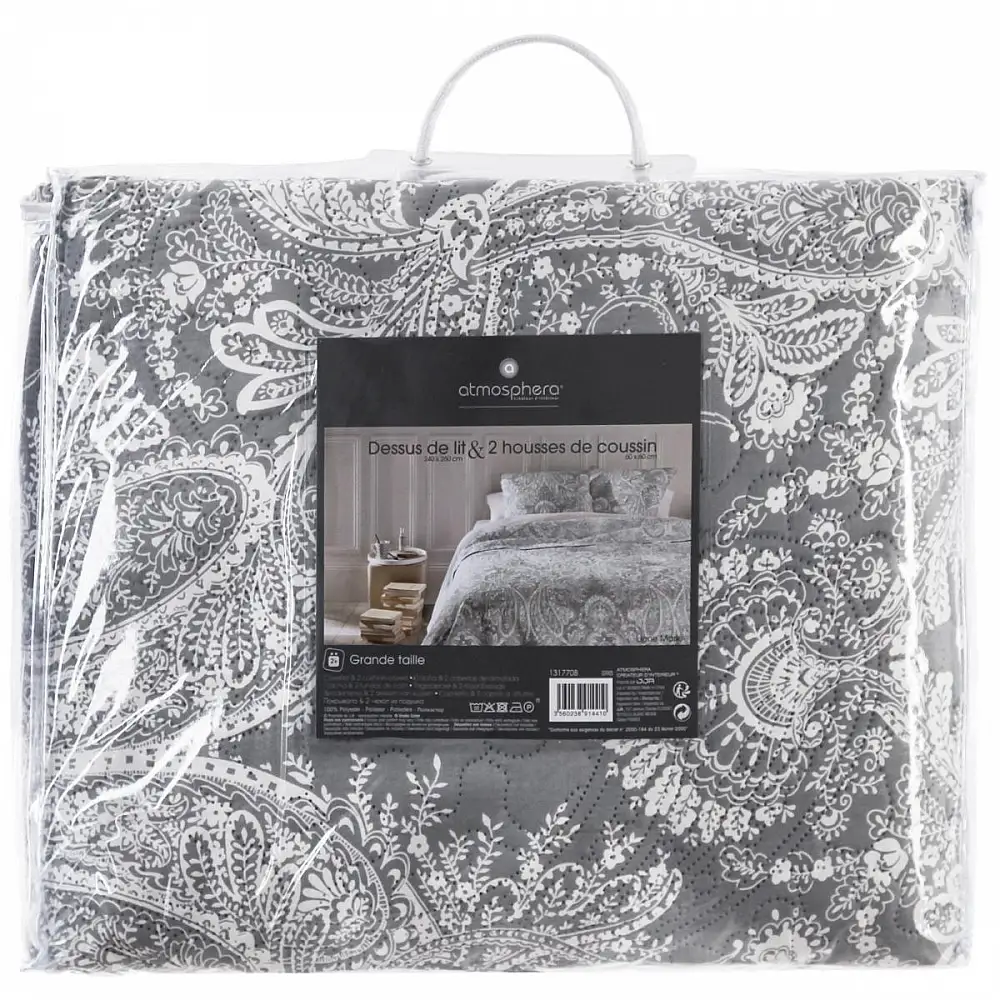 Atmosphera Κουβερλί Διπλής Όψης Γίγας, Γκρι-Λευκό, Με Έθνικ Σχέδιο, με Διακοσμητικές Μαξιλαροθήκες 131770B