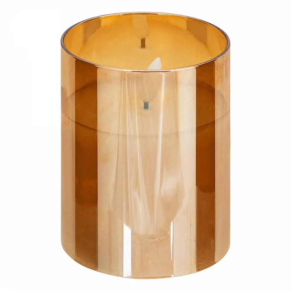 Atmosphera Σετ 3 Διακοσμητικών LED Κεριών με Χρονοδιακόπτη και Γυάλινα Βαζάκια Ώχρας 204748A