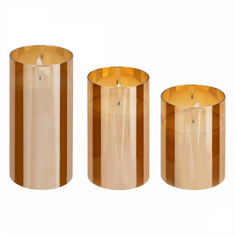 Atmosphera Σετ 3 Διακοσμητικών LED Κεριών με Χρονοδιακόπτη και Γυάλινα Βαζάκια Ώχρας 204748A