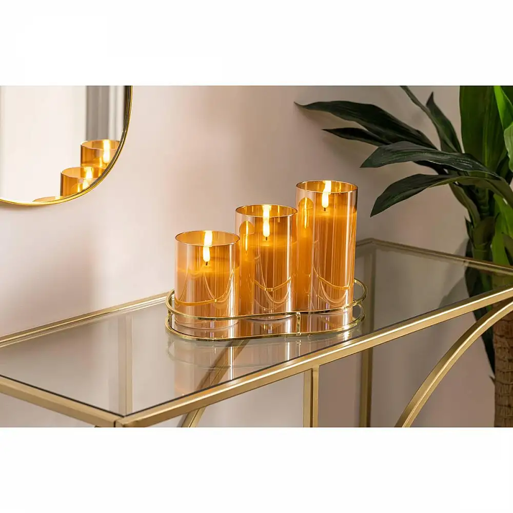 Atmosphera Σετ 3 Διακοσμητικών LED Κεριών με Χρονοδιακόπτη και Γυάλινα Βαζάκια Ώχρας 204748A