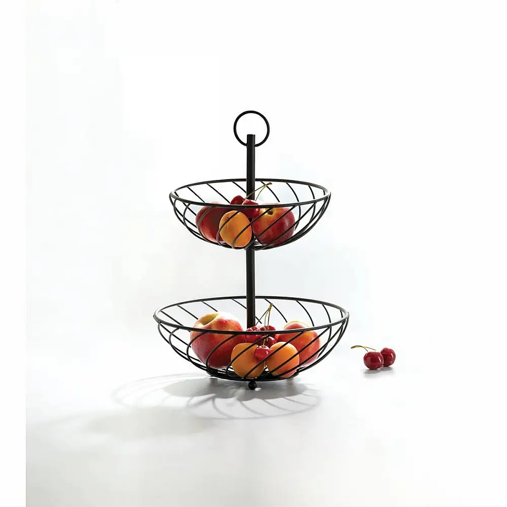 5FIVE Simply smart Διώροφη Μεταλλική Φρουτιέρα Μαύρη με Χερούλι 160621B