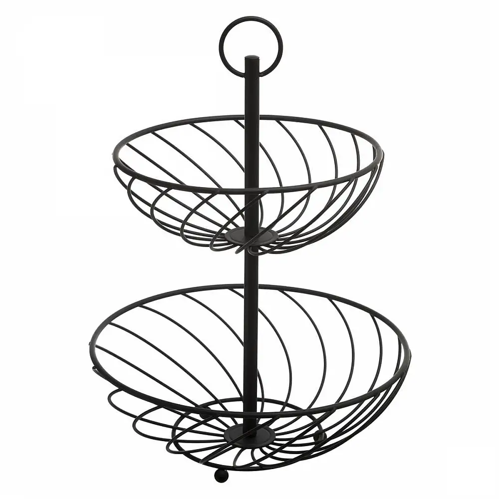 5FIVE Simply smart Διώροφη Μεταλλική Φρουτιέρα Μαύρη με Χερούλι 160621B