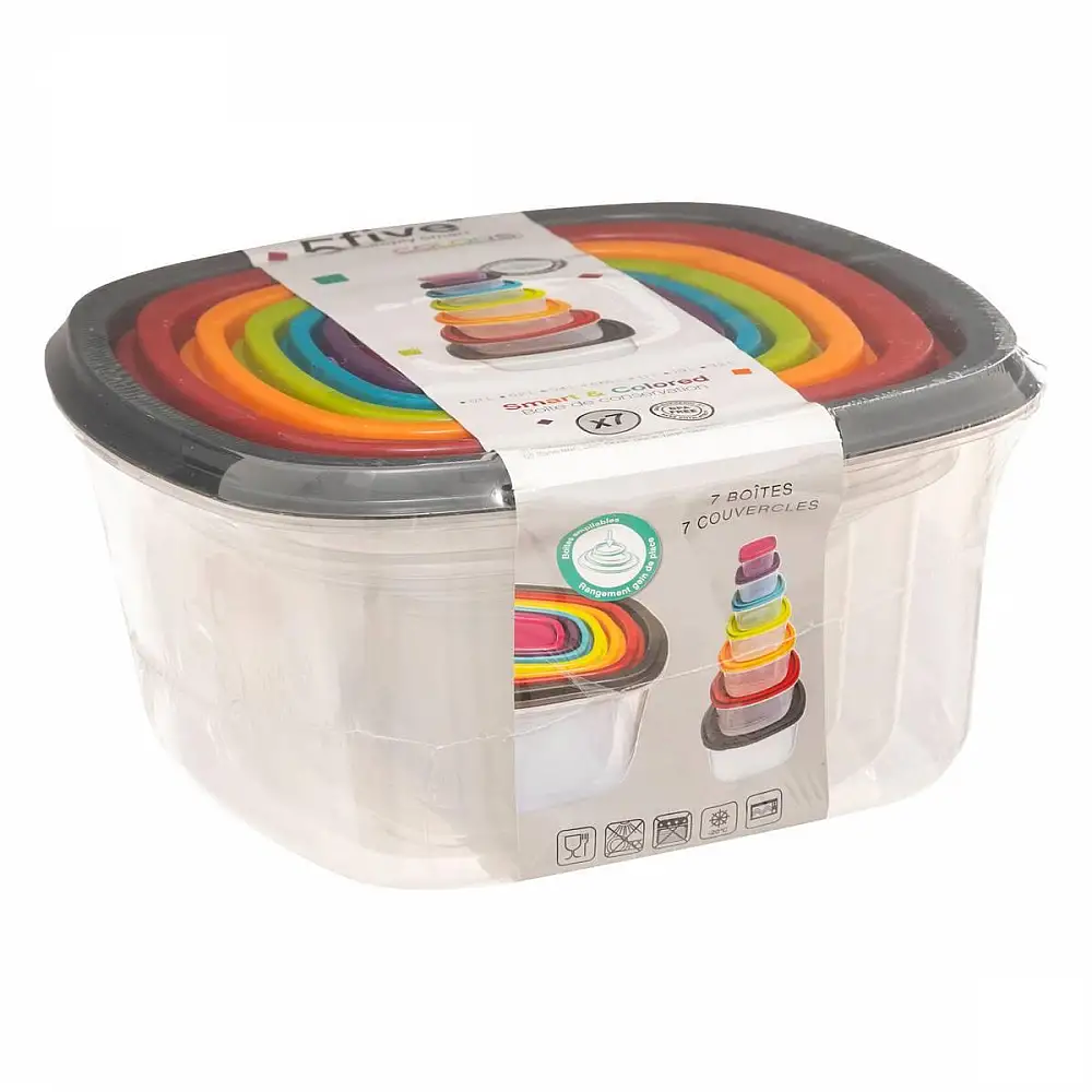 5FIVE Simply smart Σετ 7 τμχ Πολύχρωμα Δοχεία Συντήρτησης Τροφίμων με Χωρητικότητα από 100ml έως 3200ml 120392