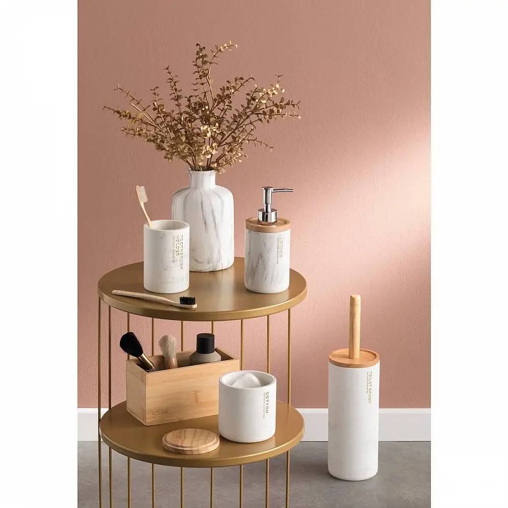 5FIVE Simply smart Πιγκάλ Μαρμάρου Λευκό με Ξύλινη Λαβή και Μαύρο Βουρτσάκι από Πολυρητίνη 160940