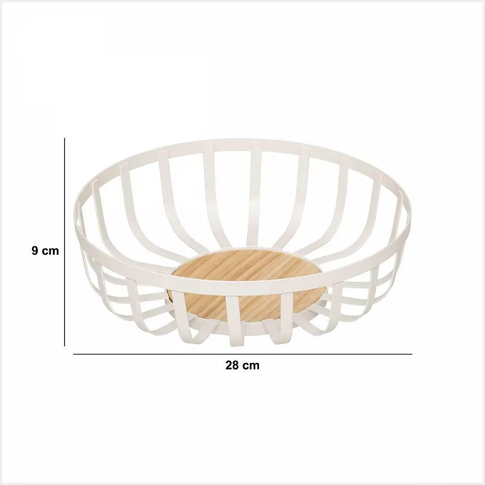 5FIVE Simply smart Καλάθι Φρούτων "Balm" Διάμετρος 28 εκ., Λευκό με Ξύλινη Βάση 190169