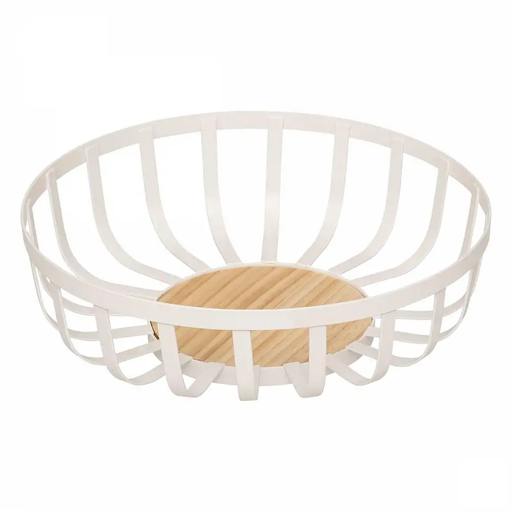 5FIVE Simply smart Καλάθι Φρούτων "Balm" Διάμετρος 28 εκ., Λευκό με Ξύλινη Βάση 190169