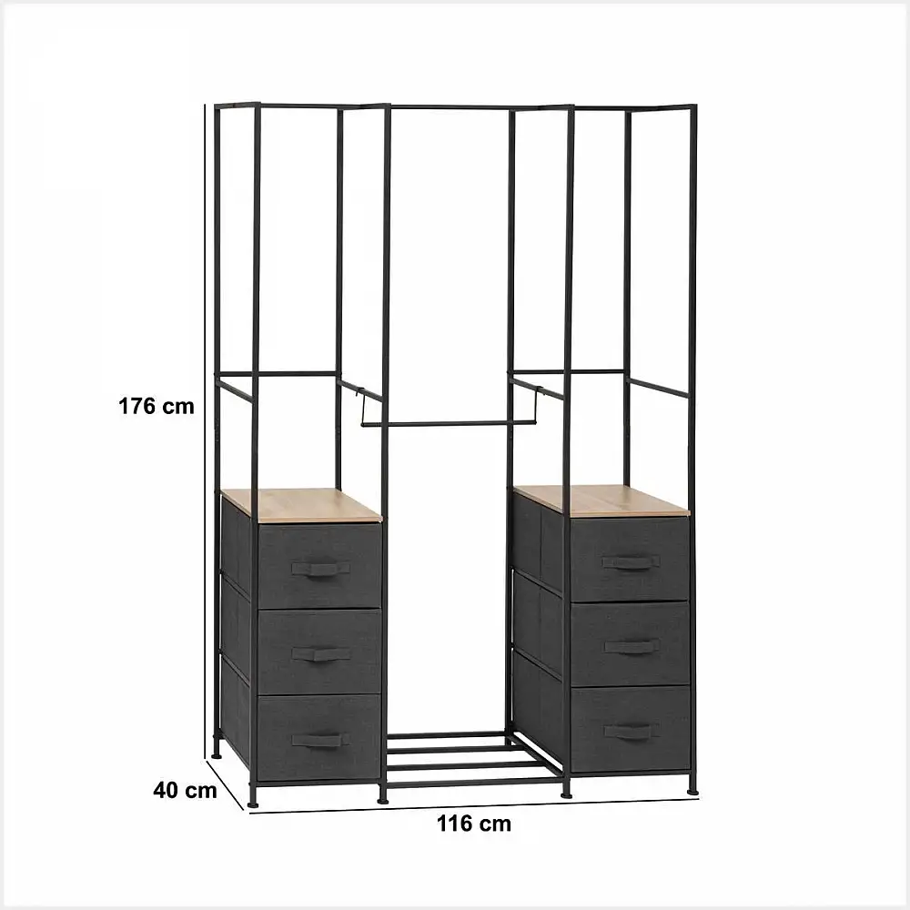 5FIVE Simply smart Μεταλλική Ντουλάπα "Tissa" 116 x 40 x 176 εκ με Ξύλινα Ράφια και Υφασμάτινα Συρτάρια 193595