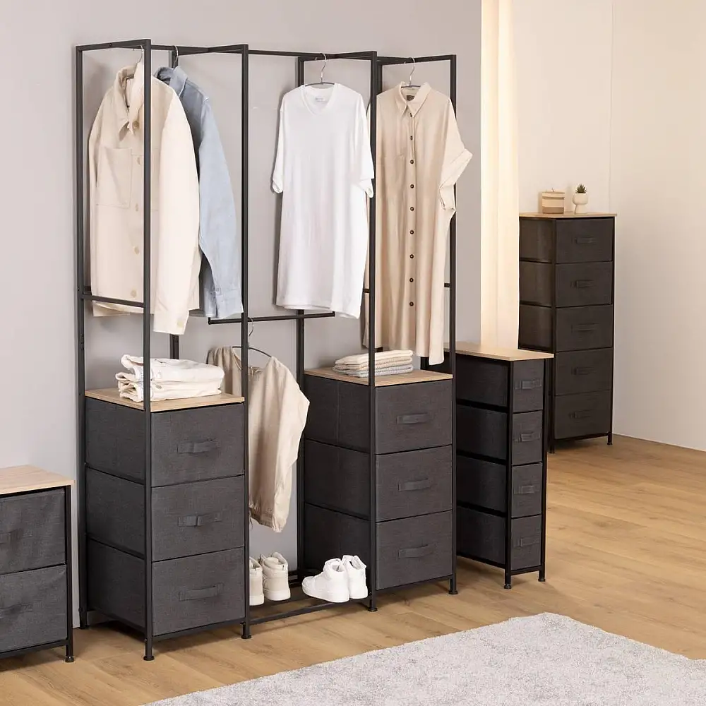 5FIVE Simply smart Μεταλλική Ντουλάπα "Tissa" 116 x 40 x 176 εκ με Ξύλινα Ράφια και Υφασμάτινα Συρτάρια 193595