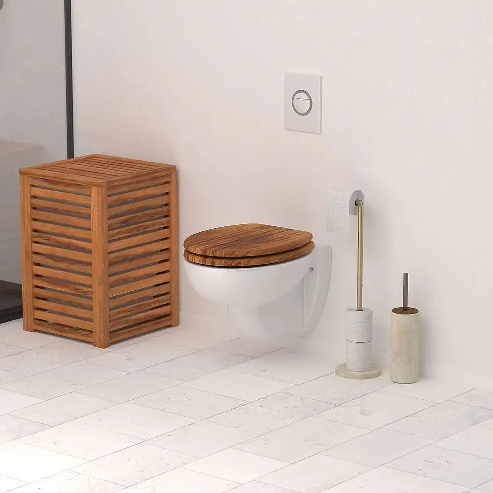 5FIVE Simply smart Πιγκάλ Τουαλέτας Εκρού με Εφέ Μαρμάρου και Ξύλινη Λεπτομέρεια - Κεραμικό με Μεταλλική Λαβή 200160A