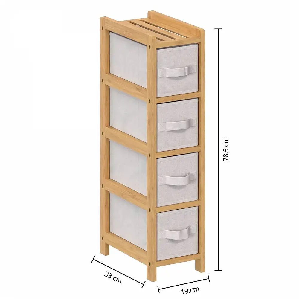 5FIVE Simply smart Συρταριέρα Οργάνωσης 4 Θέσεων, Ξύλο Bamboo & Λευκό Polyester 174903