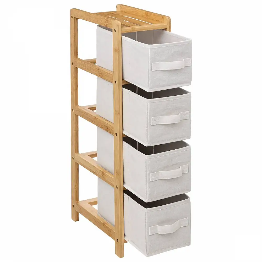 5FIVE Simply smart Συρταριέρα Οργάνωσης 4 Θέσεων, Ξύλο Bamboo & Λευκό Polyester 174903