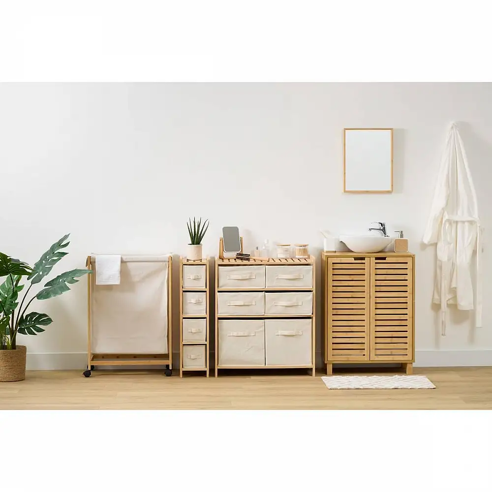 5FIVE Simply smart Συρταριέρα Οργάνωσης 4 Θέσεων, Ξύλο Bamboo & Λευκό Polyester 174903