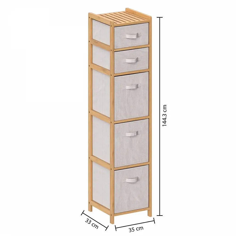 5FIVE Simply smart Συρταριέρα με 5 Υφασμάτινα Κουτιά και Ράφι, 35x33x144.3 εκ. 174902