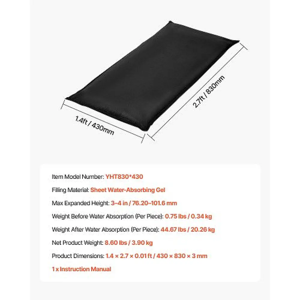 VEVOR Σάκοι Πλημμύρας 10 τεμ. 430 x 830 mm, Επαναχρησιμοποιούμενοι Απορροφητικοί Σάκοι Νερού χωρίς Άμμο για Πρόληψη Πλημμυρών FHPZTSJHFHT838R7K001V0