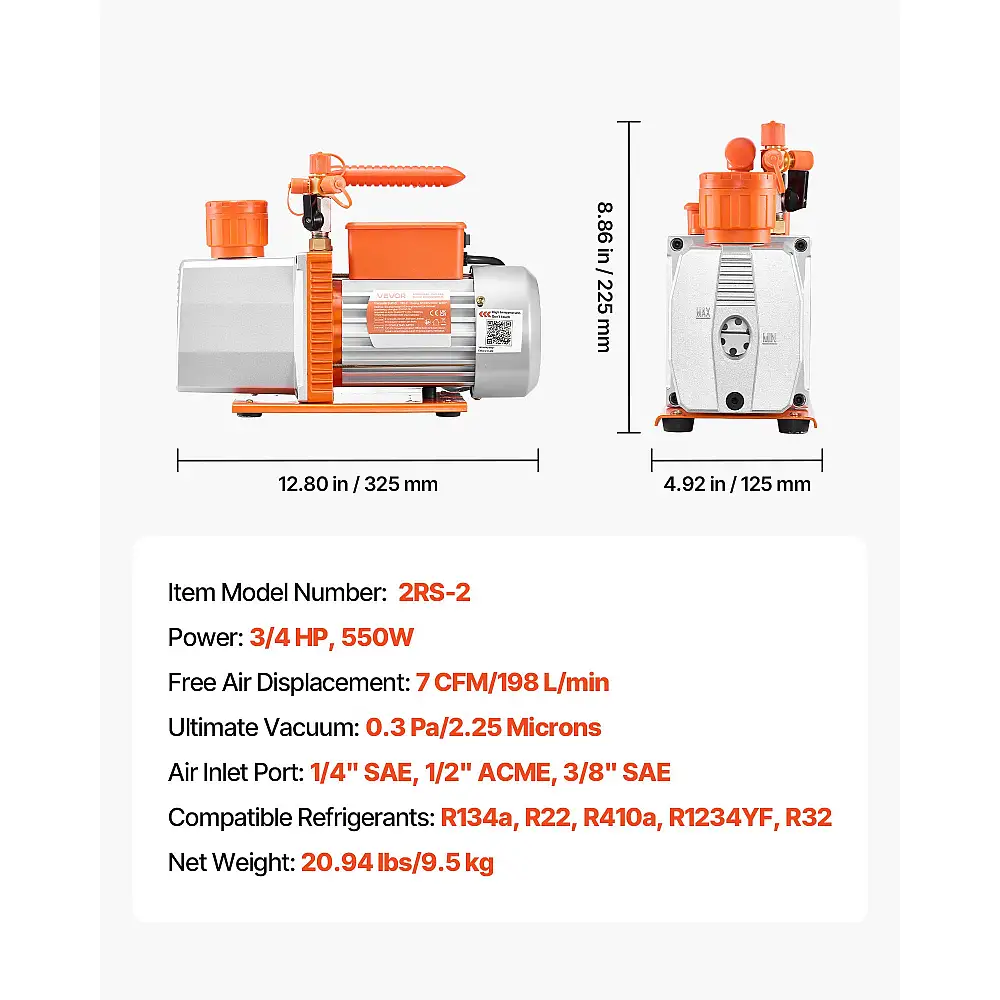 VEVOR Δίδυμη Περιστροφική Αντλία Κενού 7 CFM για Αυτοκίνητα - Συντήρηση Κλιματιστικών XPSZKBSJ34HPI081I001V2