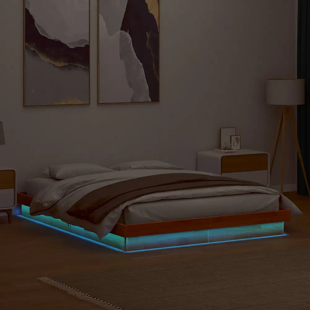 vidaXL Κρεβάτι με LED χωρίς Στρώμα, Καφέ 160x200 εκ. από Ξύλο 844416
