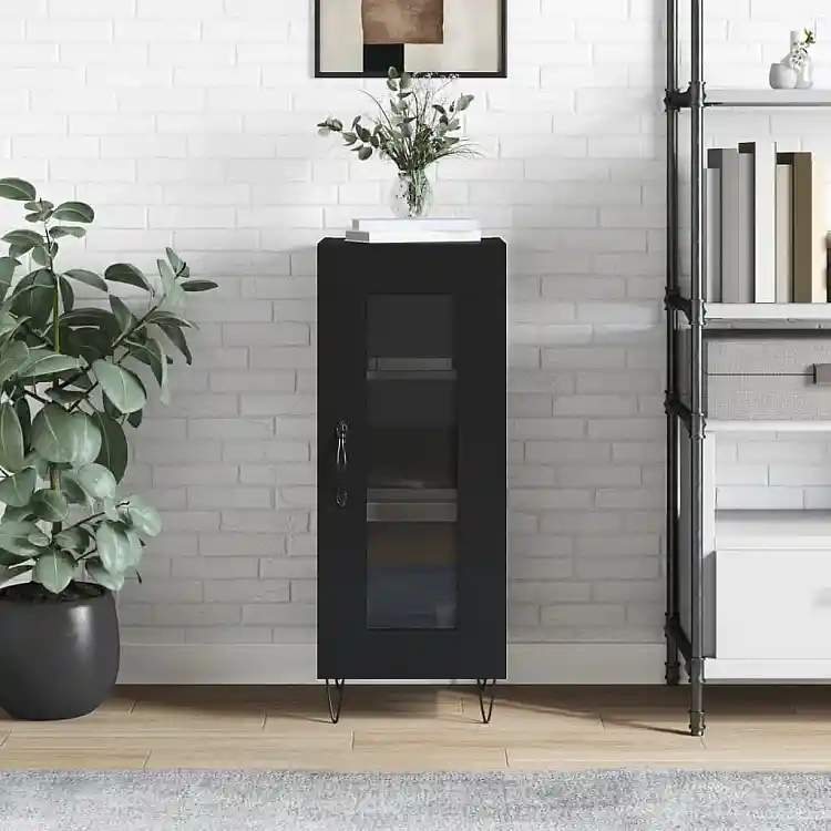 vidaXL Μαύρος Μπουφέ 34,5x34x90 εκ. από Συνθετικό Ξύλο 828789