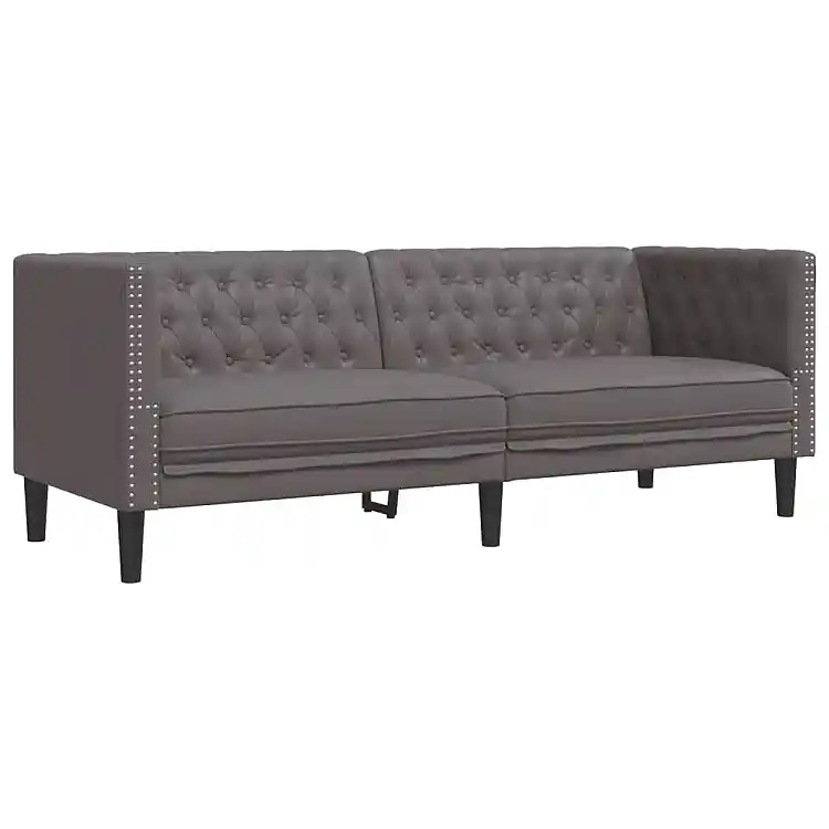 vidaXL Τριθέσιος Καναπές Chesterfield από Γκρι Συνθετικό Δέρμα 372669