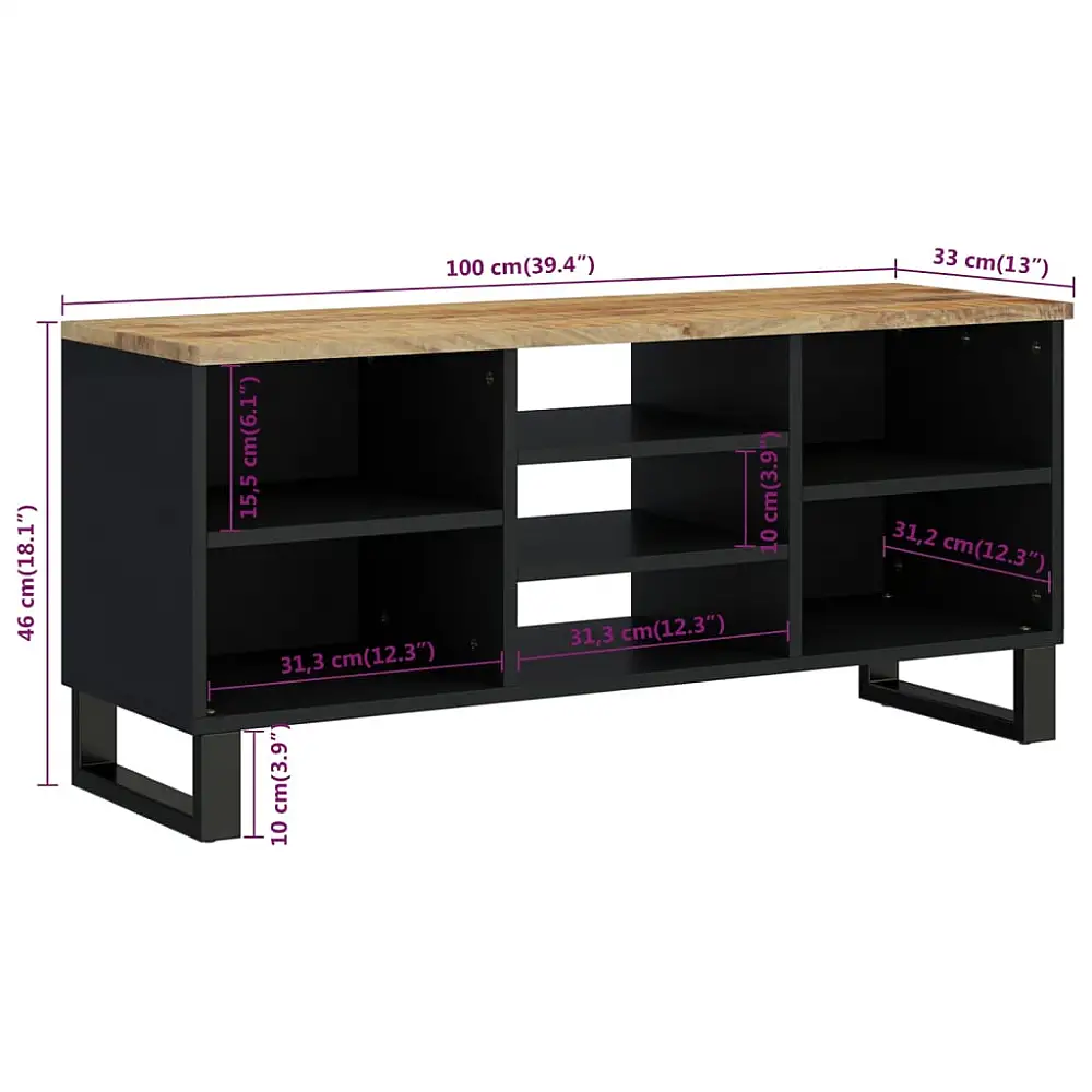 vidaXL Ντουλάπι Τηλεόρασης 100x33x46 εκ. από Μασίφ Ξύλο Μάνγκο & Κατεργασμένο Ξύλο 351966