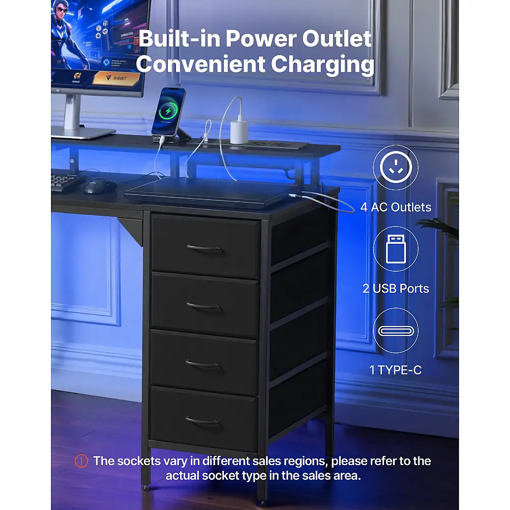 VEVOR Γραφείο Υπολογιστή 120 cm με Έξυπνα LED Φώτα και 4 Συρτάρια GDJXBGZDCTK4FT2B6001V2