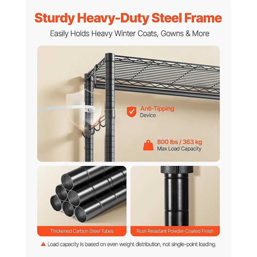 VEVOR Ράφι Ενδυμάτων 6 Επιπέδων με Ρυθμιζόμενα Ράφια & Χωρητικότητα 363 kg, 114 x 42 x 194 cm LLJTCYJ3G6C4LL04A001V0