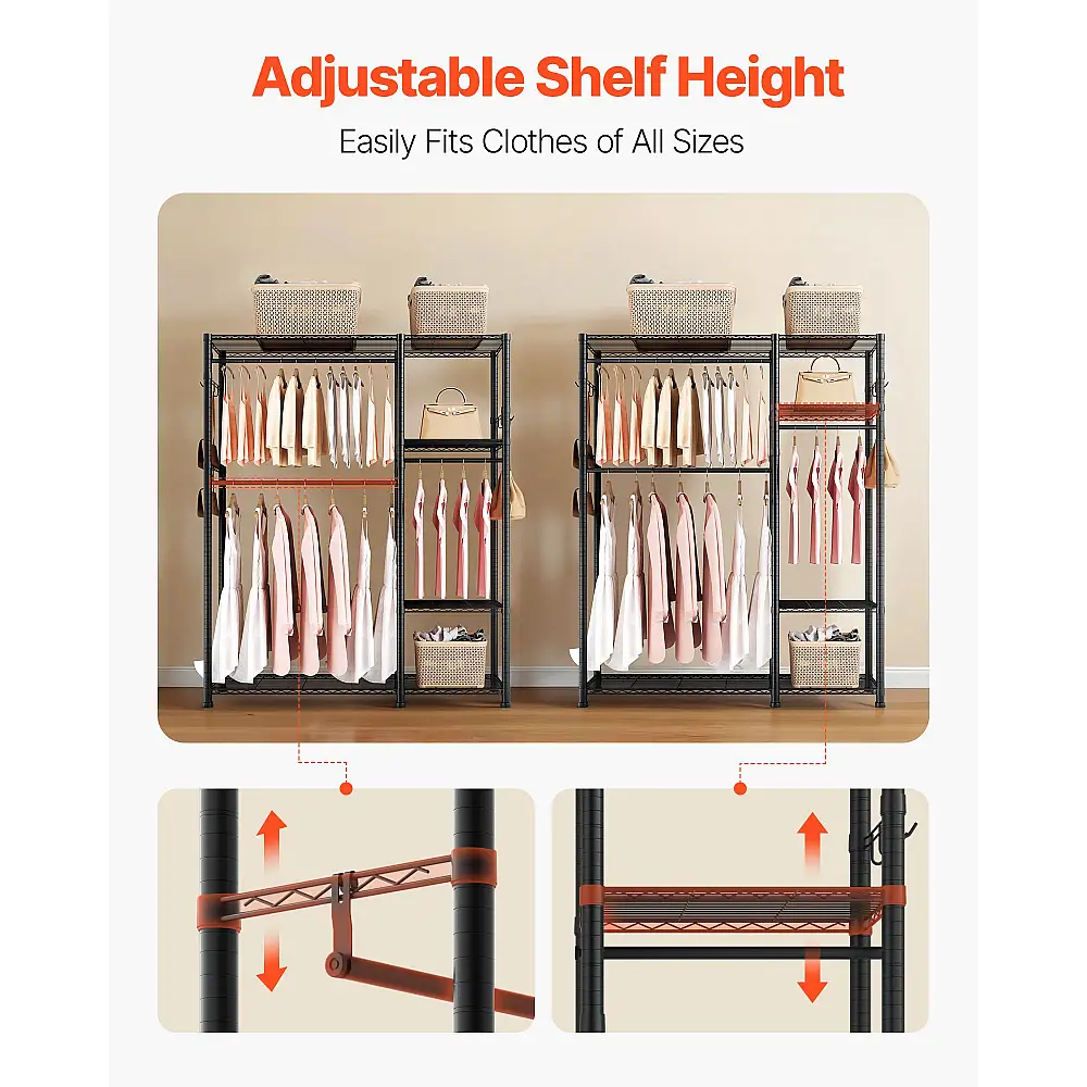 VEVOR Ράφι Ενδυμάτων 6 Επιπέδων με Ρυθμιζόμενα Ράφια & Χωρητικότητα 363 kg, 114 x 42 x 194 cm LLJTCYJ3G6C4LL04A001V0