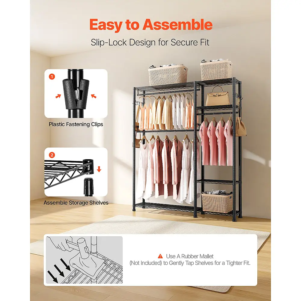 VEVOR Ράφι Ενδυμάτων 6 Επιπέδων με Ρυθμιζόμενα Ράφια & Χωρητικότητα 363 kg, 114 x 42 x 194 cm LLJTCYJ3G6C4LL04A001V0