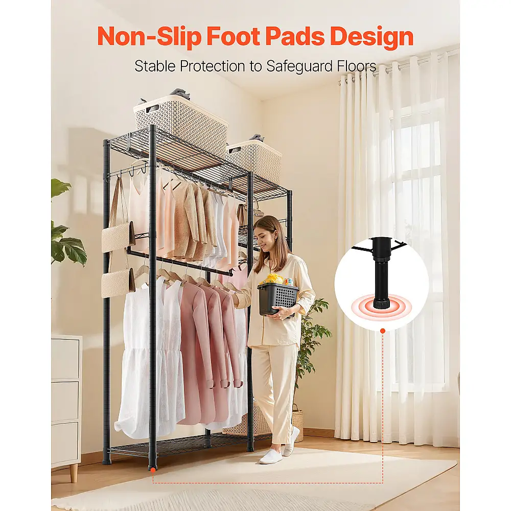 VEVOR Ράφι Ενδυμάτων 6 Επιπέδων με Ρυθμιζόμενα Ράφια & Χωρητικότητα 363 kg, 114 x 42 x 194 cm LLJTCYJ3G6C4LL04A001V0