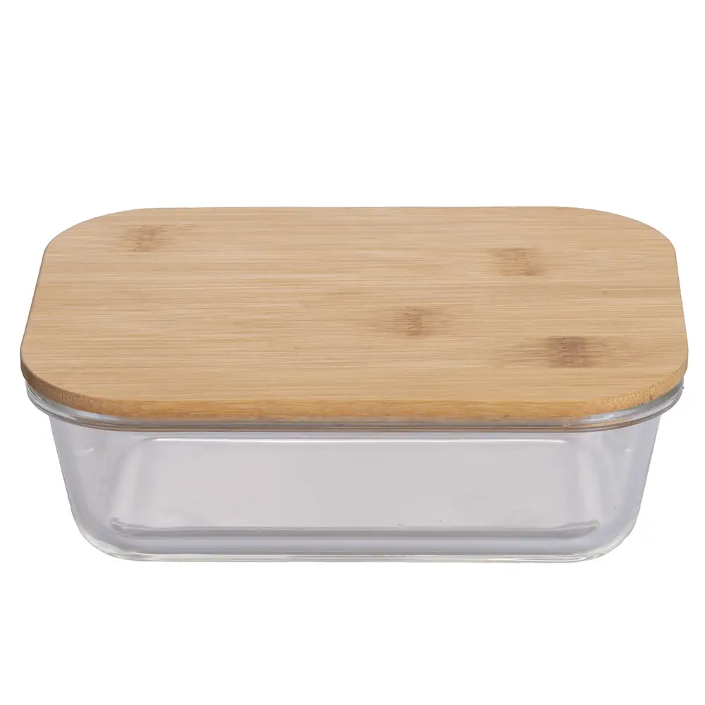 Galileo Ορθογώνιο Δοχείο 20x15 εκ σε Βοριοπυριτικό Γυαλί με Καπάκι Μπαμπού SChef 5916528