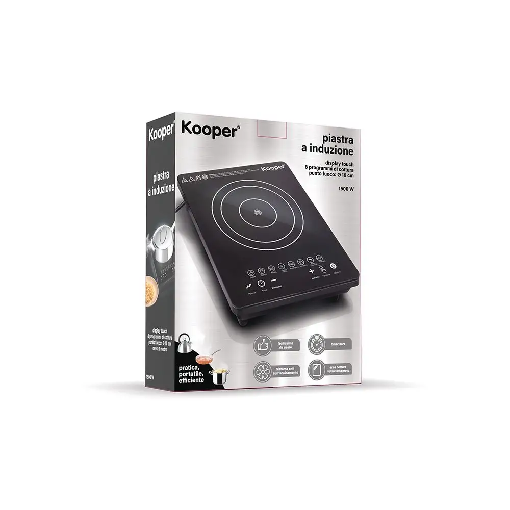 Kooper Μαύρη Επαγωγική Εστία με Οθόνη Αφής, 8 Αυτόματα Προγράμματα, 1500W – Kooper 5920749