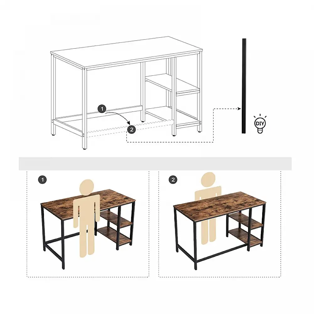 Μεταλλικό Γραφείο με 2 Ράφια 120 x 60 x 75 cm VASAGLE LWD47X